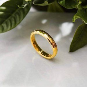 Men's Tungsten Carbide Ring | 24k Gold Plated Domed Polished Finish Wedding Band